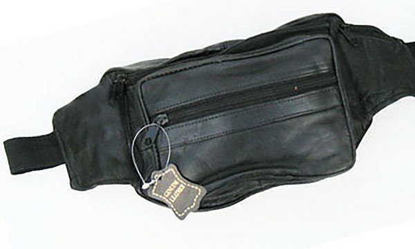 Black Leather Sport Fanny Pack Travel Waist Hip Jogging Zip Hip Bag Unisex