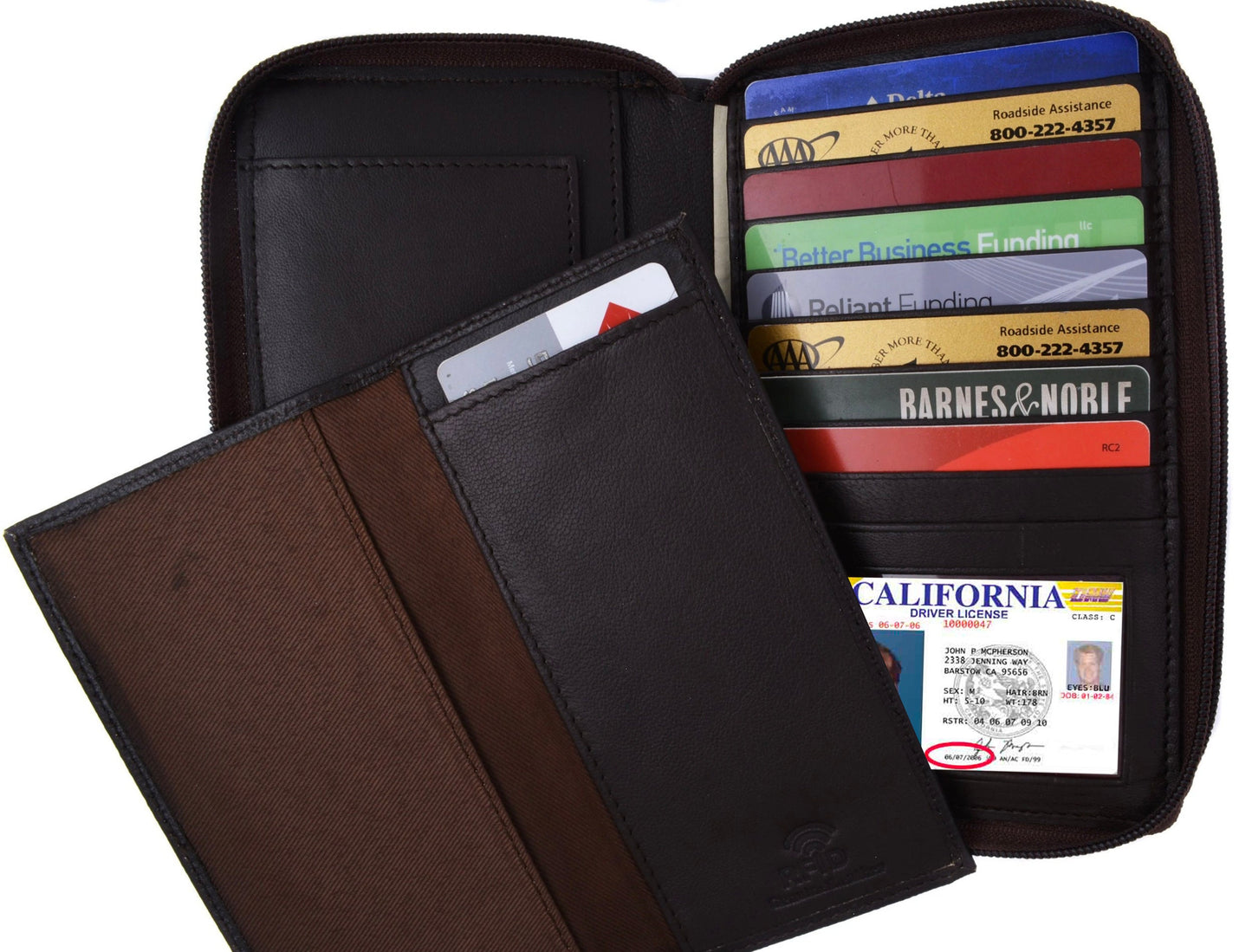 Genuine Leather Checkbook Secretary Wallet 2 Zipper Clutch Credit Card Organizer