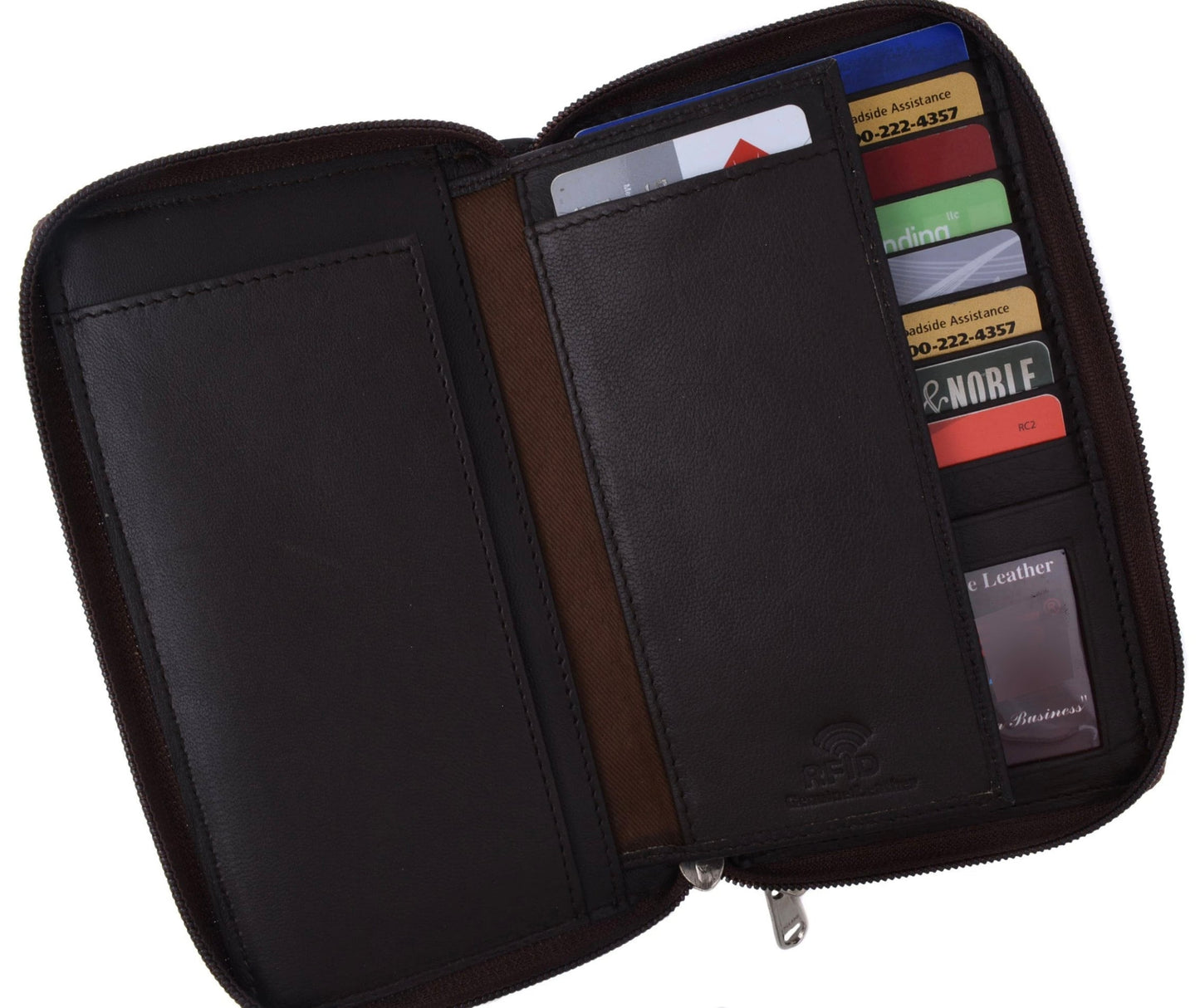 Genuine Leather Checkbook Secretary Wallet 2 Zipper Clutch Credit Card Organizer