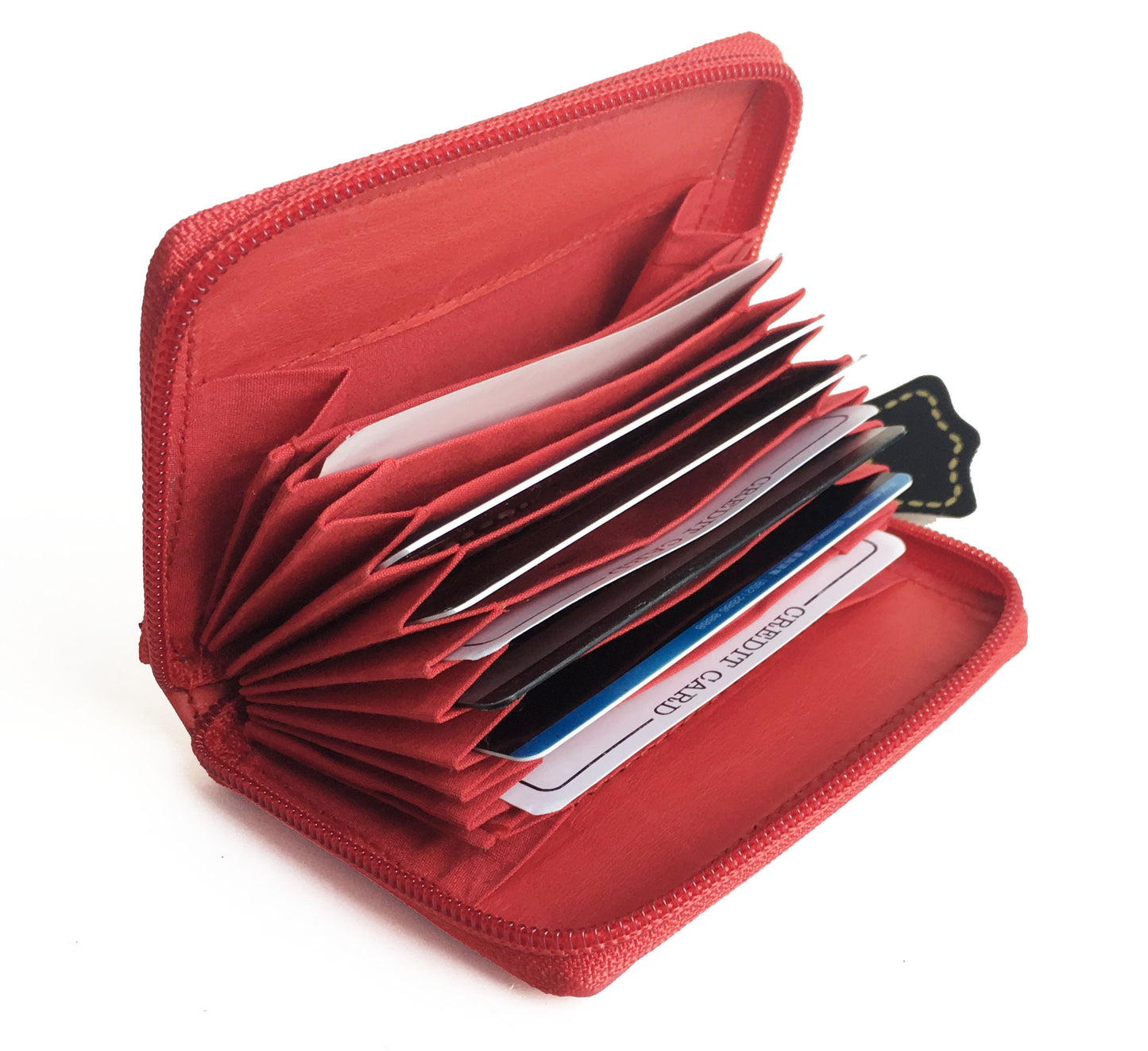 RFID Blocking Genuine Leather Women's Wallet Accordion Style Credit Card Holder Zip Around