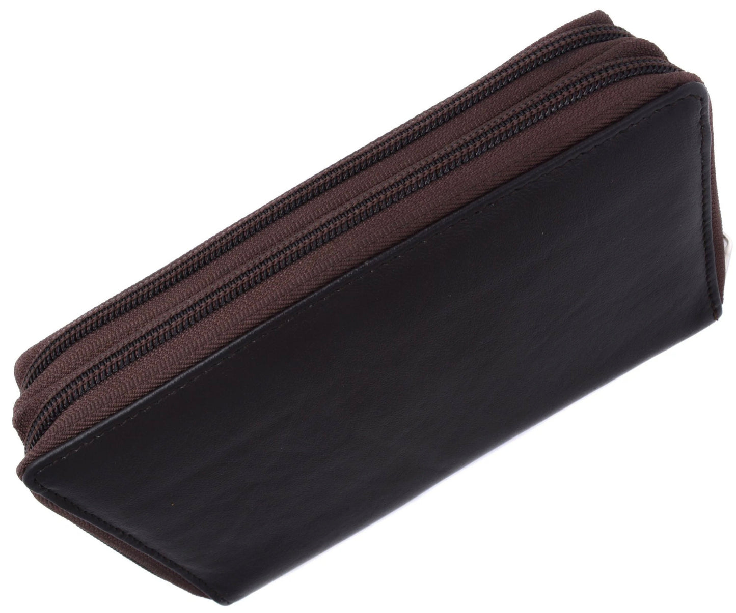 Genuine Leather Checkbook Secretary Wallet 2 Zipper Clutch Credit Card Organizer