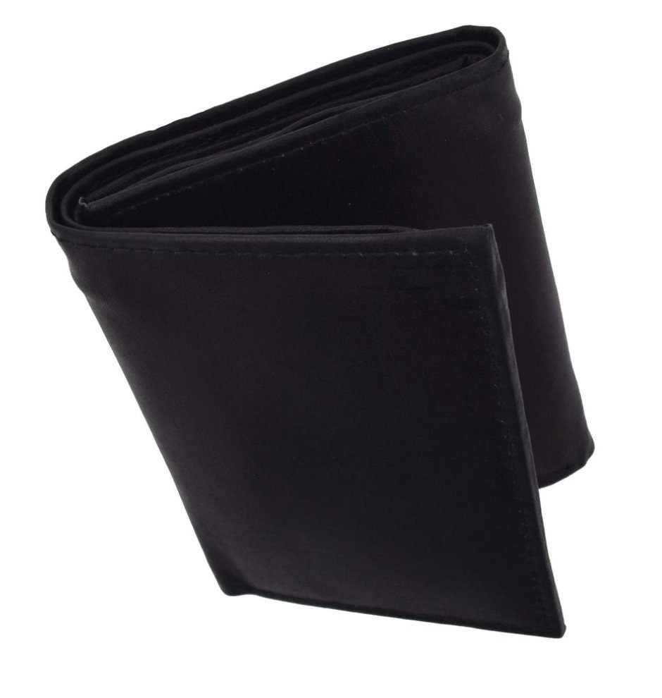 RFID Blocking Black Handcrafted Genuine Leather Mens Trifold Wallet Front Pocket ID badge Holder Flap Top