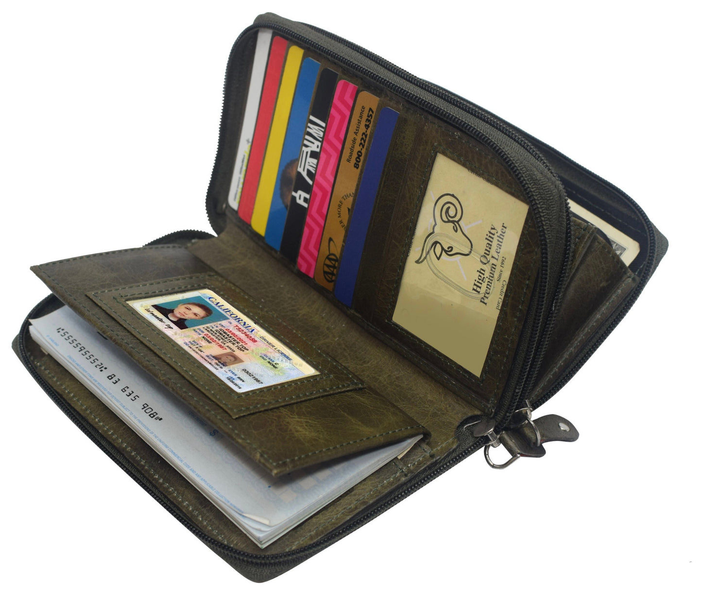 RFID Blocking Genuine Leather Checkbook Secretary Accordion Wallet 2 Zipper Clutch Credit Card Organizer