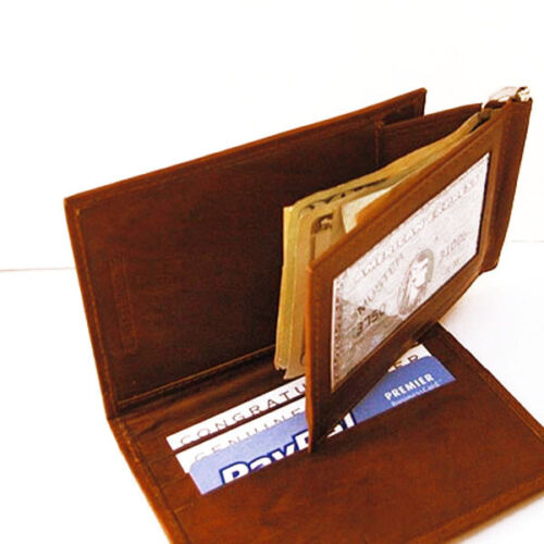 Genuine Leather Men's Money Clip Bifold Wallet Card Front Pocket Detachable Card Holder