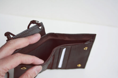 Genuine Leather ID Badge 6 Credit Cards Holder Zip Lanyard Wallet Adjustable Neck Strap